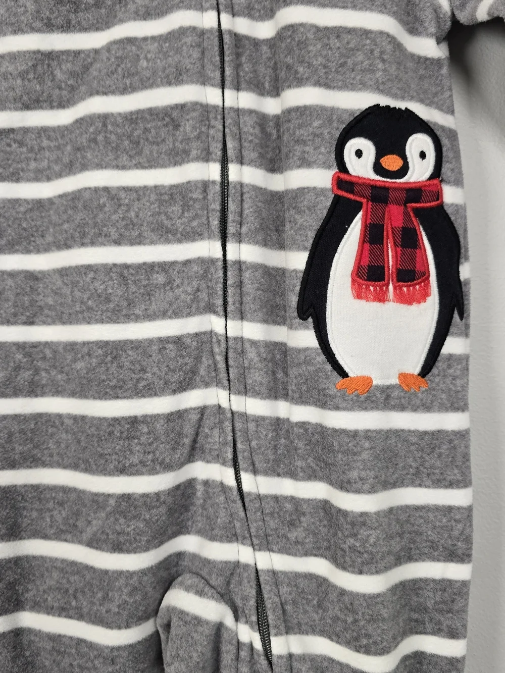 Carter's Fleece Gray & White Striped Penguin Footed One-Piece